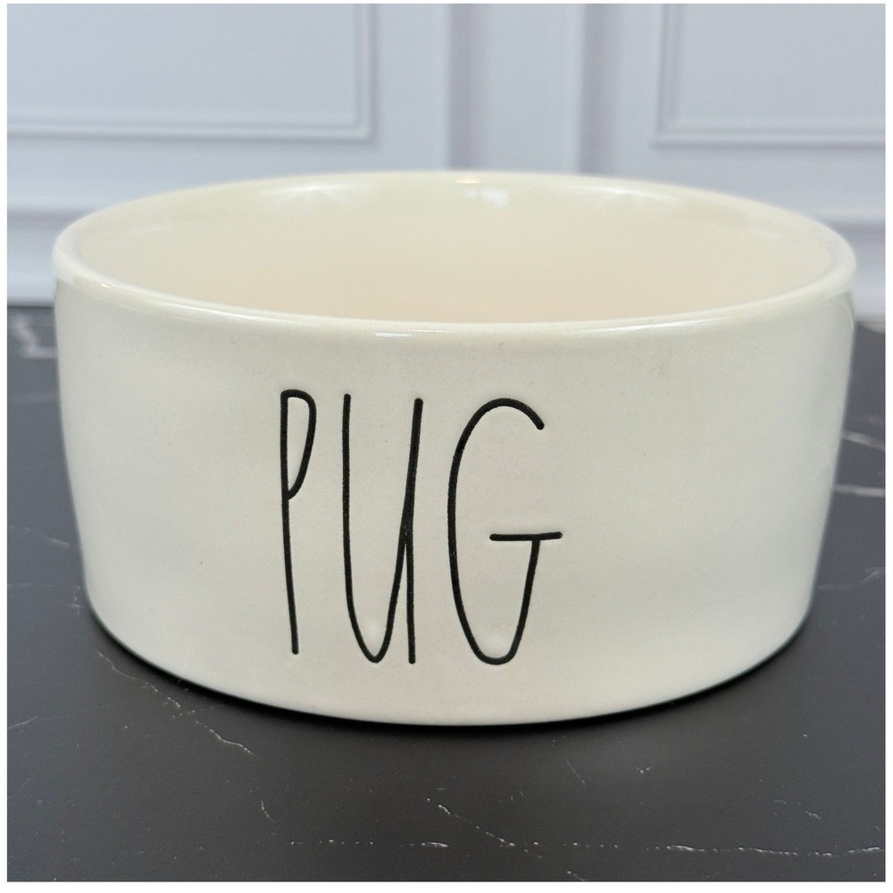 Rae Dunn Ceramic Pet Bowl "PUG" Large Letters 6"‎